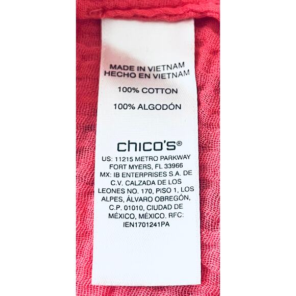 CHICO’S V-NECK 3/4 BELL SLV PULL-OVER BLOUSE, XXL/20 (CHICO’S 4), PINK PUCKERED - Picture 11 of 12